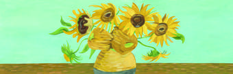 Painting of vase of sunflowers