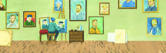 Illustration of Van Gogh painting a self-portrait